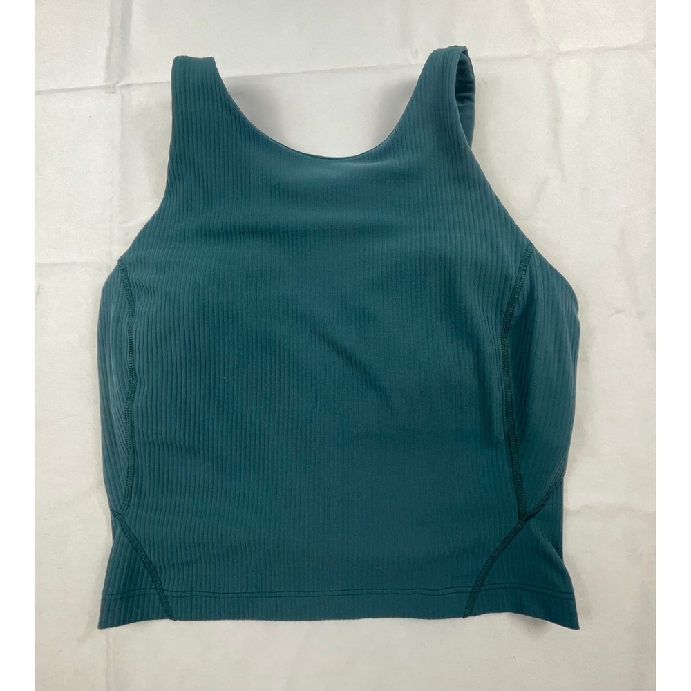 Lululemon Ebb to Street Tank Top Ribbed High Neck Built In Bra Teal Green